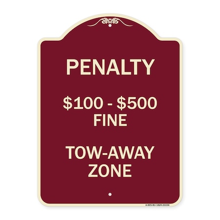Penalty $100-$500 Fine Tow-Away Zone Heavy-Gauge Aluminum Architectural Sign